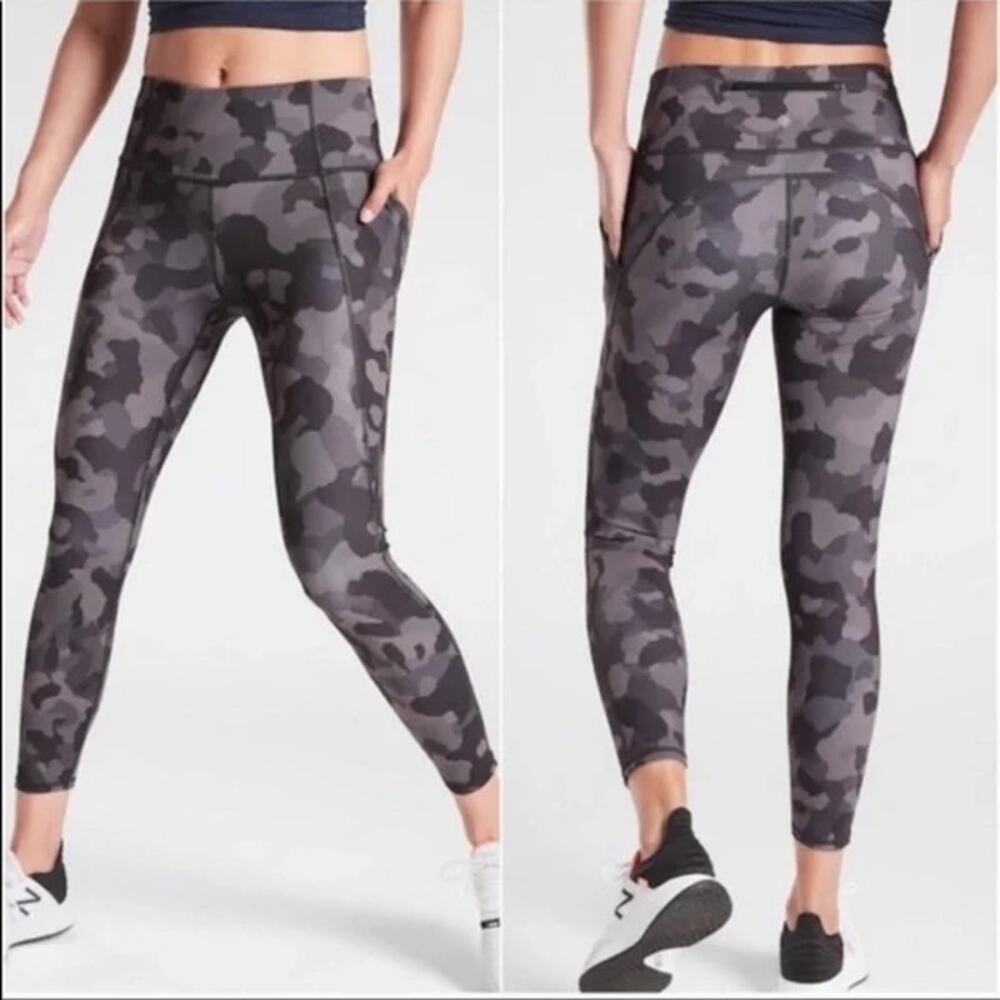 Athleta High Rise Lightning Camo Leggings Pockets Gray XS